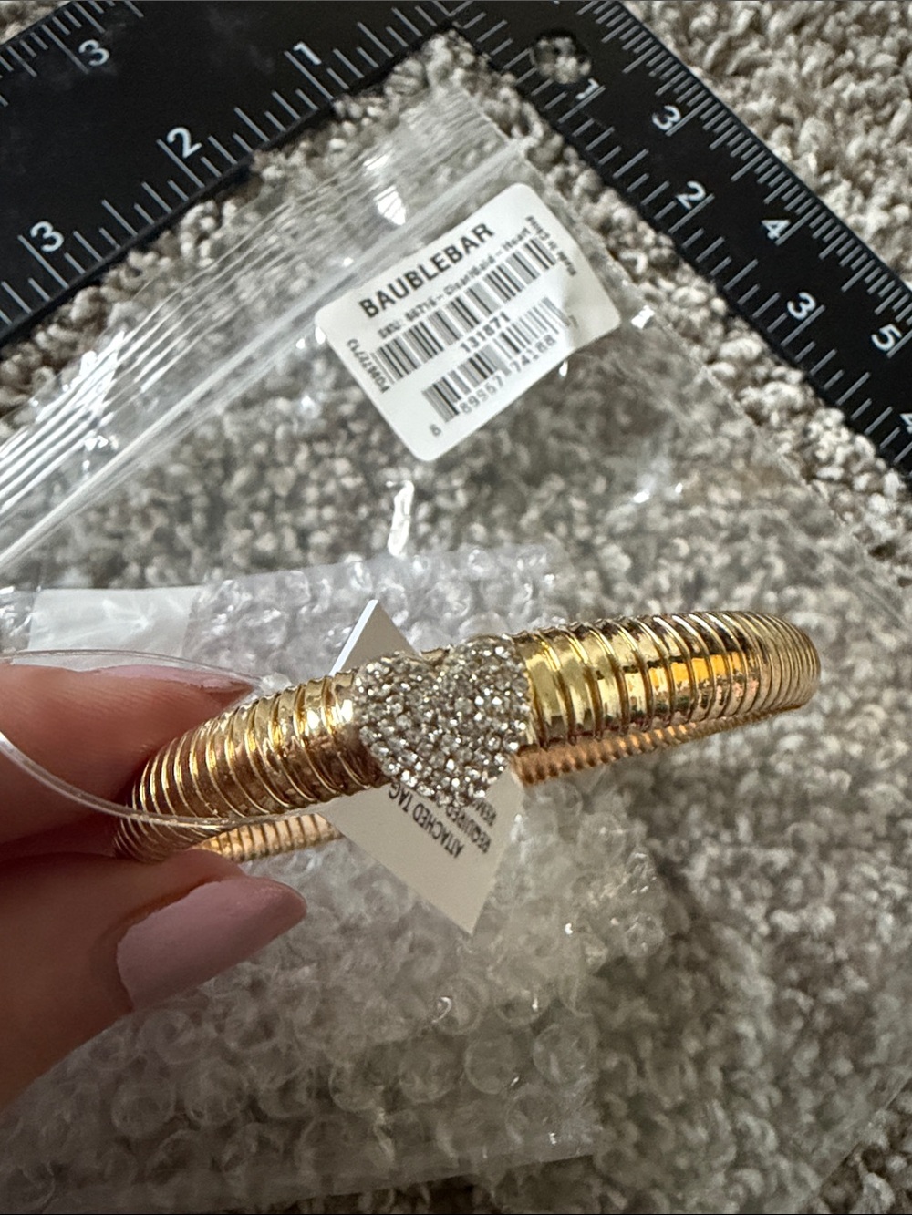 BaubleBar Gold Stretchy Bracelet with Pave Rhinestone Heart